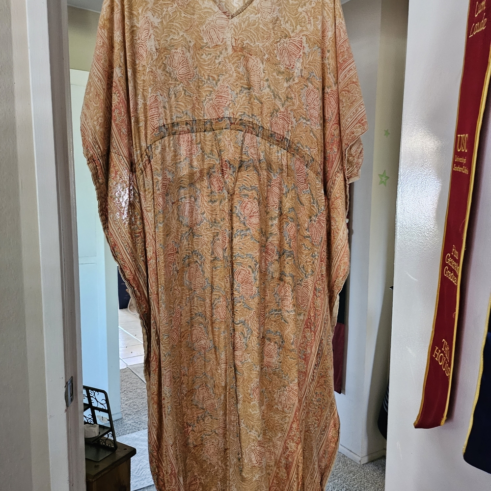 Unique Cost Plus World Market Peach and Beige Maxi Dress